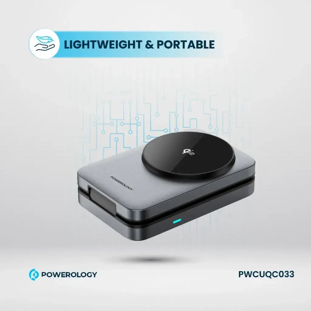 Powerology Foldable 3-in-1 Qi2 Fast Charging Hub with Type-C input