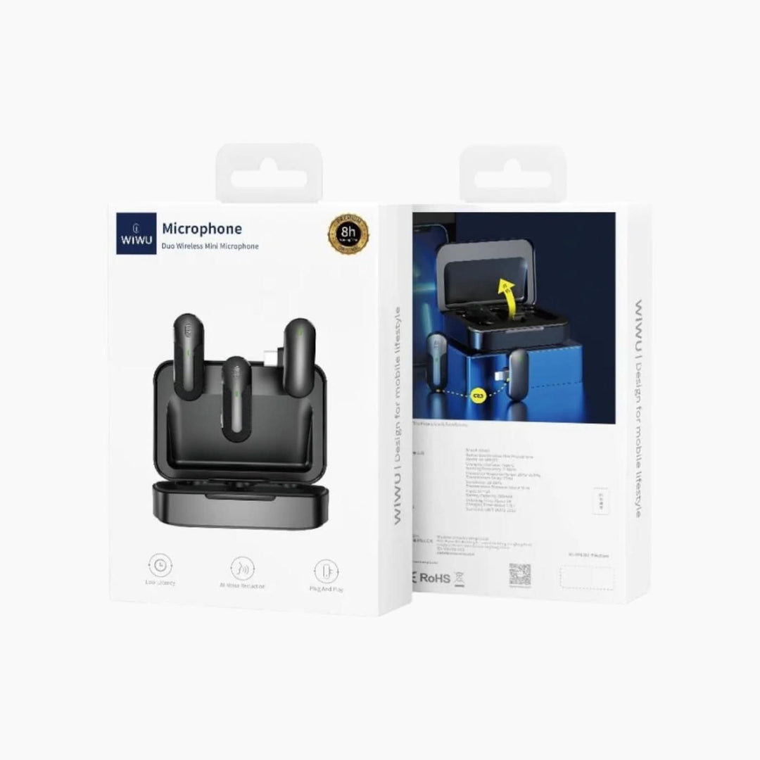 WiWU portable dual wireless microphone with USB C/Lightning connector