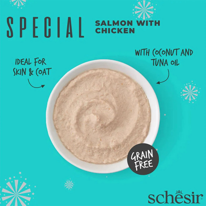 Schesir cat pouch skin &amp; coat mousse with salmon