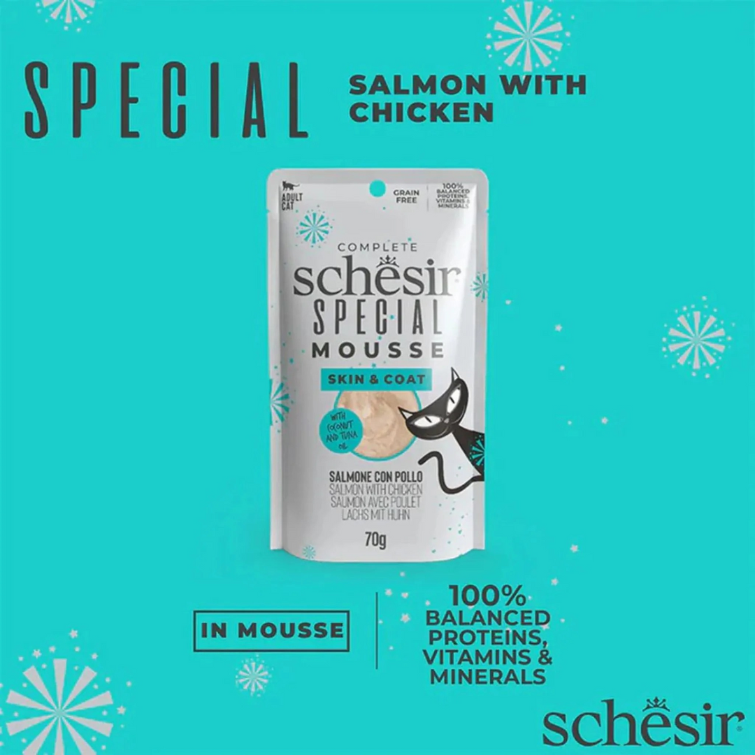Schesir cat pouch skin &amp; coat mousse with salmon