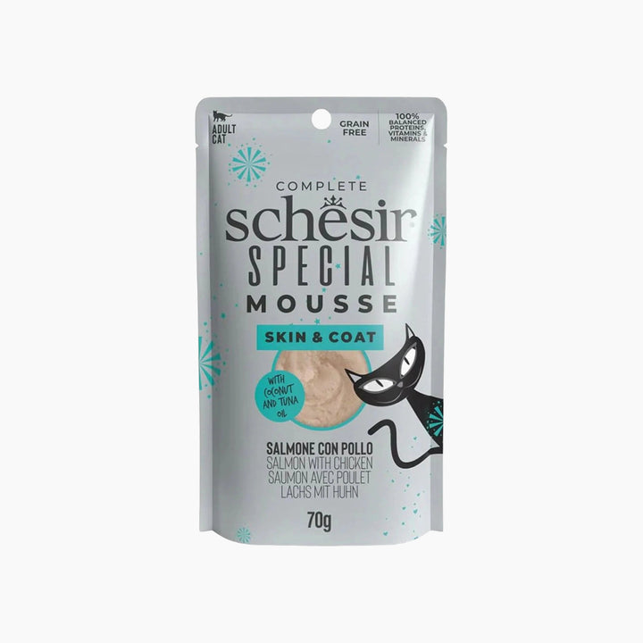 Schesir cat pouch skin &amp; coat mousse with salmon