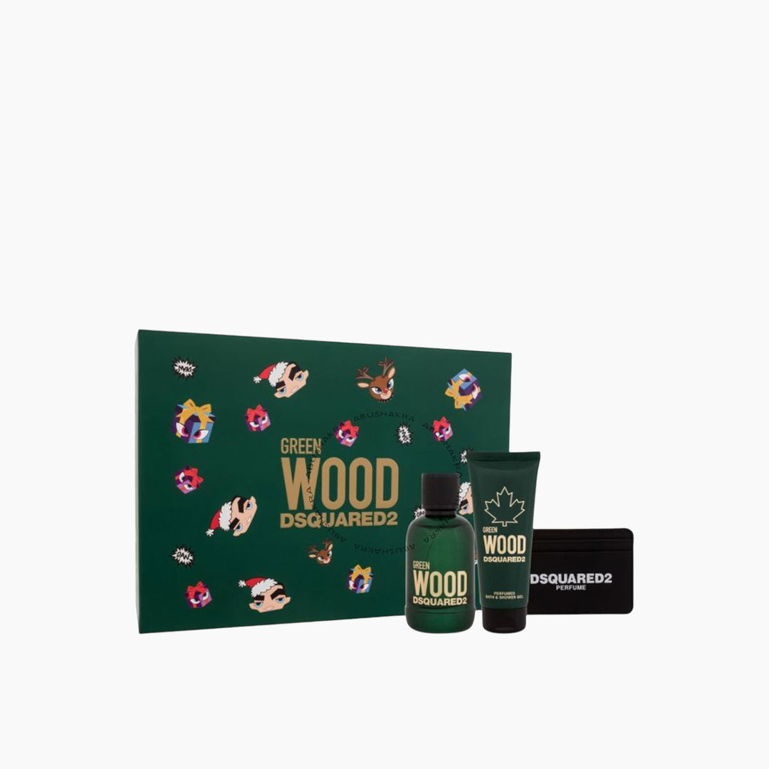 Dsquared2 Green Wood EDT 100ML + Shower Gel 100ML Card Holder Gift Set For Men