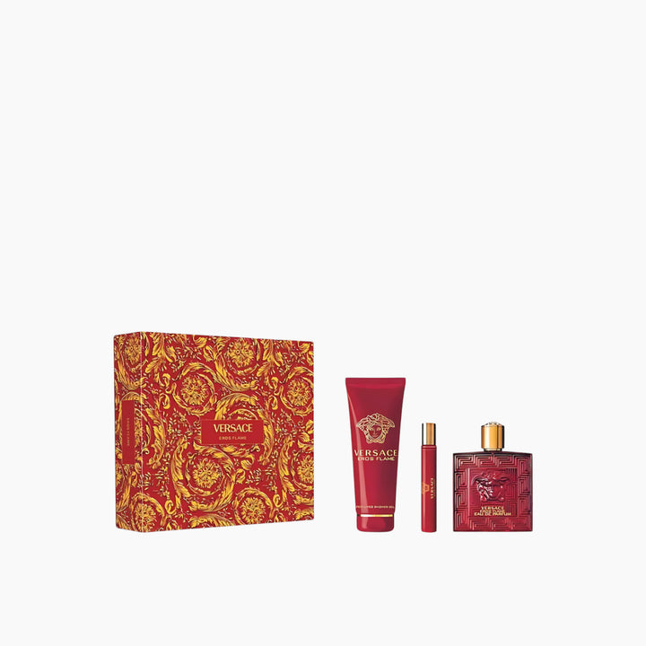 Versace Eros Flame EDP 100Ml + EDP 10Ml + Shower Gel 150Ml Gift Set For Men - HUNA