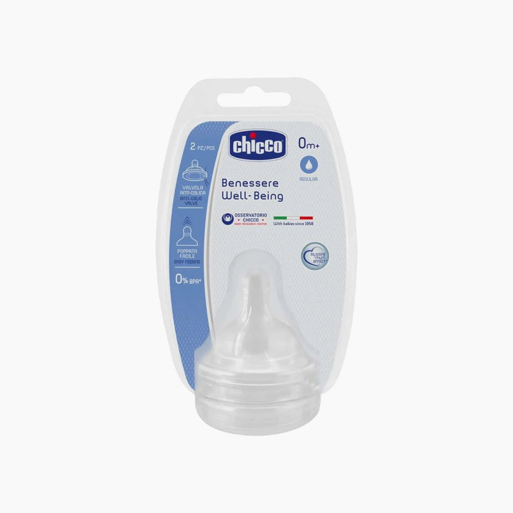 Chicco Well-Being Silicone Teat 0M+ Regular Flow 2PCS