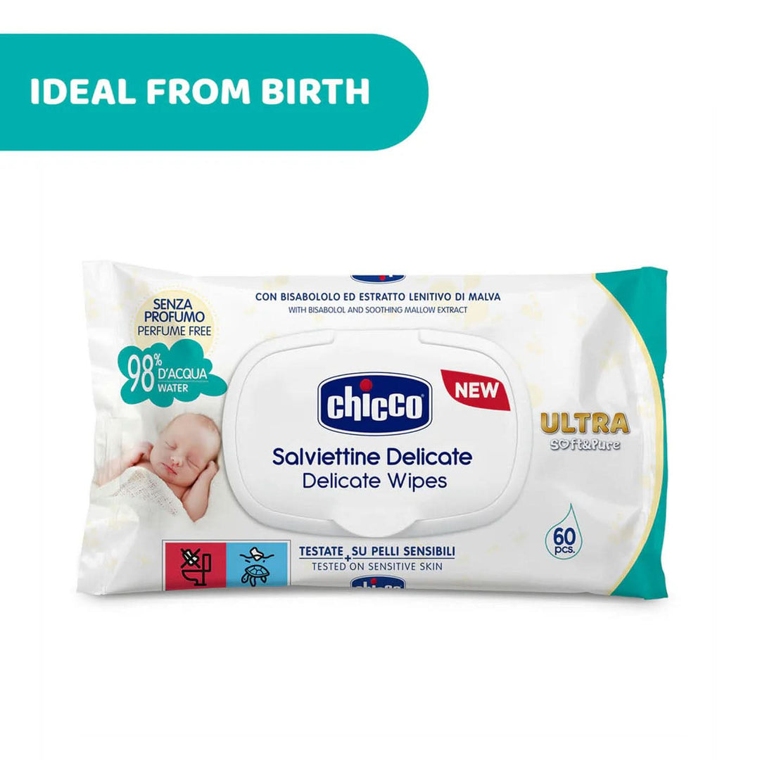 Chicco Delicate Wipes 60 Pcs Plaquette