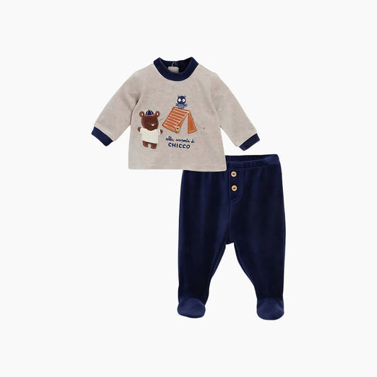 Chicco 2 Pcs Boys Dark Blue Applique Smock with Legging