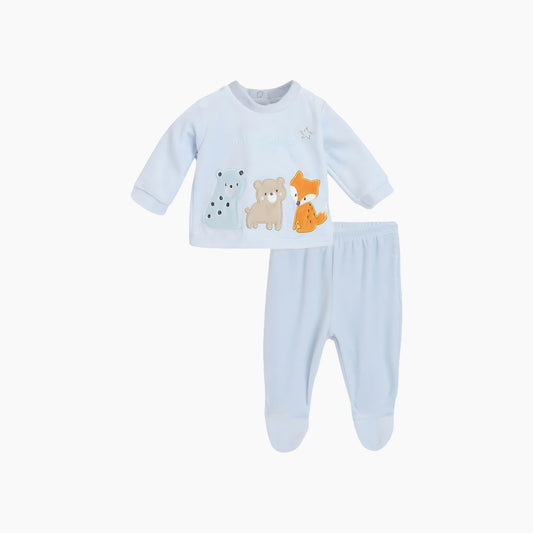 Chicco 2 Pcs Boys Light Blue Printed Smock with Legging