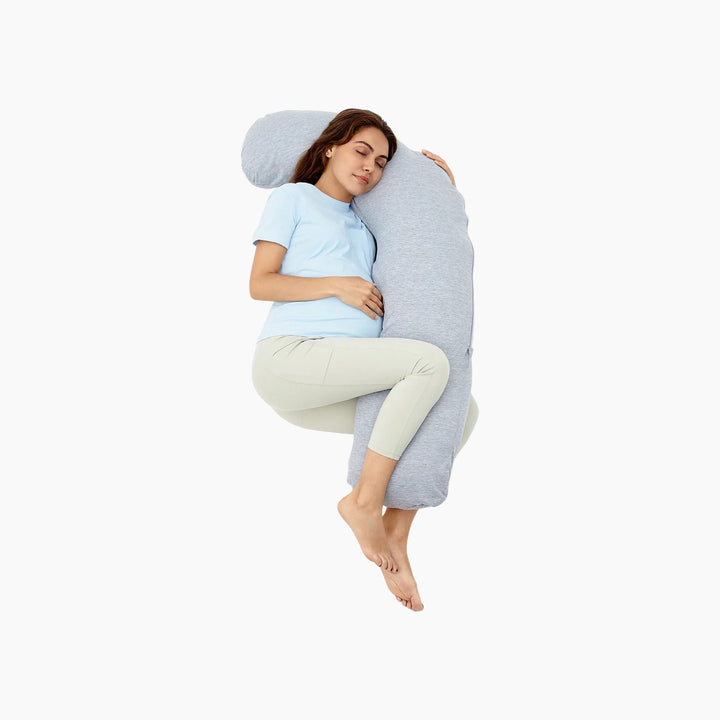 Momcozy J-shaped maternity body pillow in grey