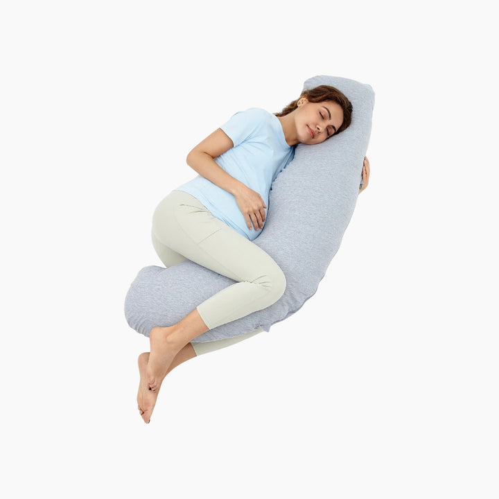 Momcozy J-shaped maternity body pillow in grey