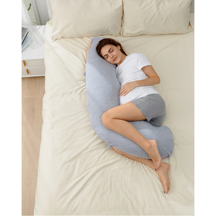 Momcozy J-shaped maternity body pillow in grey