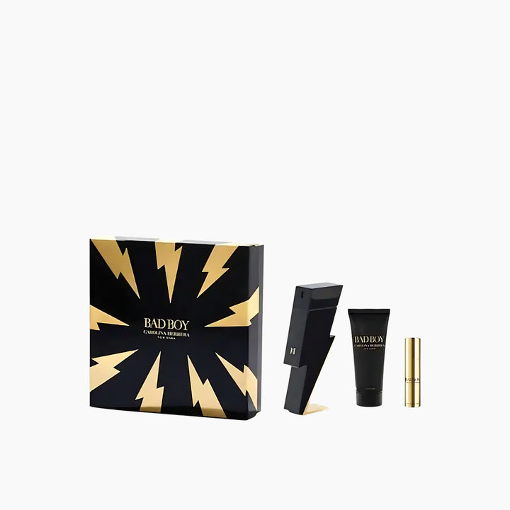 Carolina Herrera Bad Boy EDT 100Ml + EDT 10Ml + Shower Gel 100Ml Gift Set For Men - HUNA