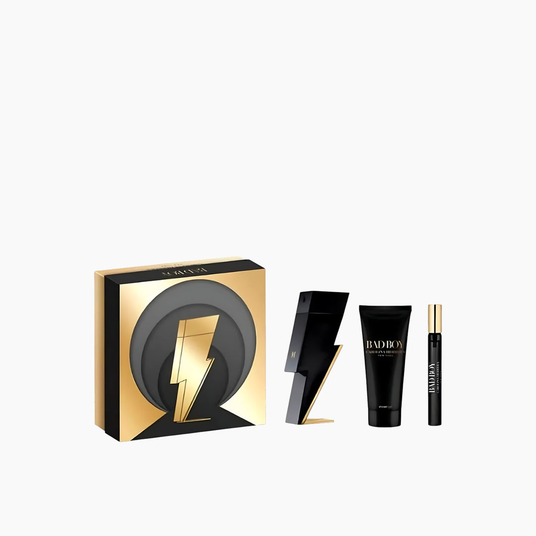 Carolina Herrera Bad Boy EDT 100ML + EDT 10Ml + Shower Gel 100Ml Gift Set Him - HUNA