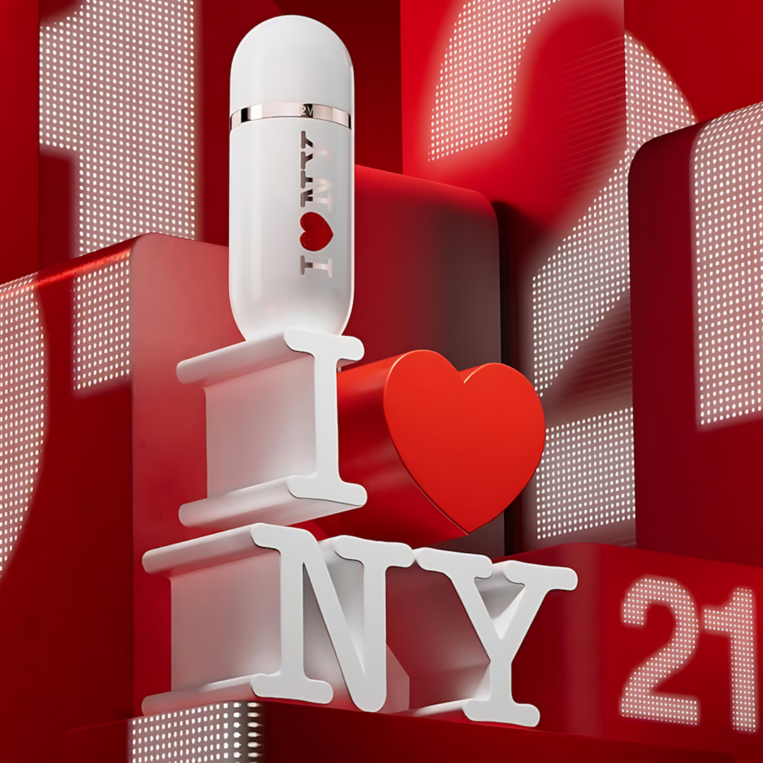 Carolina Herrera 212 VIP Rose I Love NY EDP 80Ml for women, glossy white bottle with pink I Love NY logo and red glitter heart