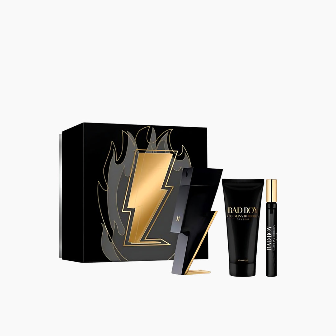 Carolina Herrera Bad Boy EDT 100Ml + EDT 10Ml + Shower Gel 100Ml Gift Set For Men - HUNA