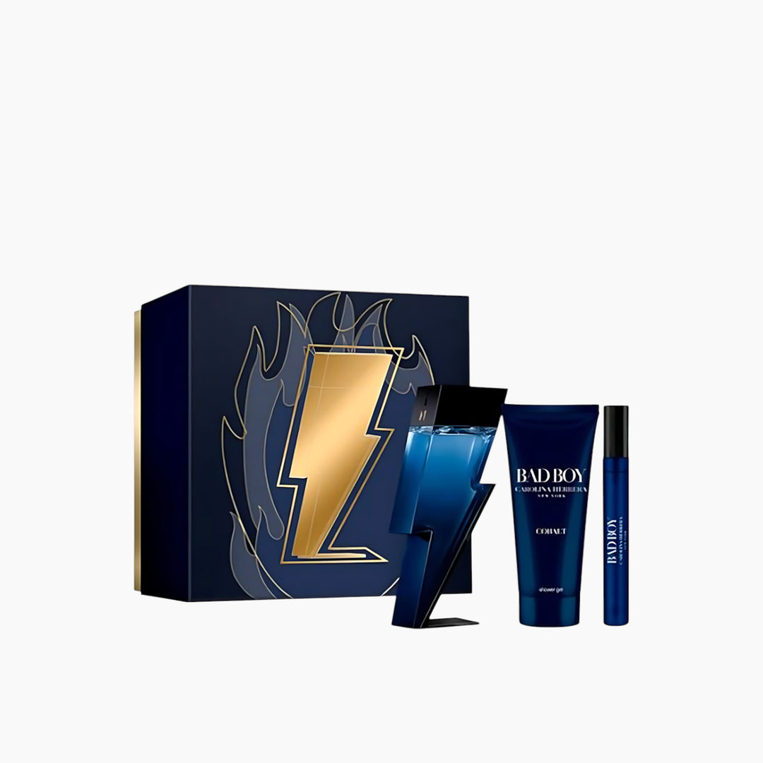 Carolina Herrera Bad Boy Cobalt EDP 100Ml + EDP 10Ml + Shower Gel 100Ml Gift Set For Men - HUNA