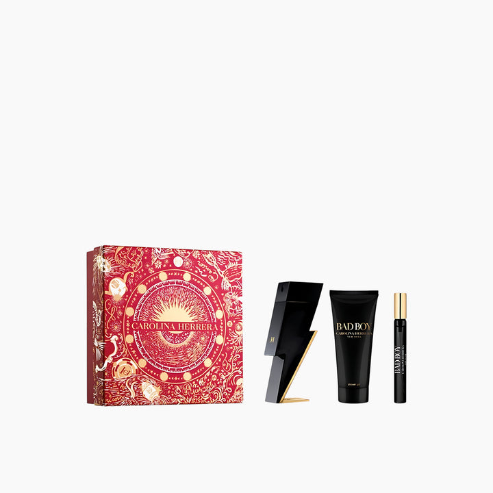 Carolina Herrera Bad Boy EDT 100Ml + EDT 10Ml + Shower Gel 100Ml Gift Set For Men - HUNA