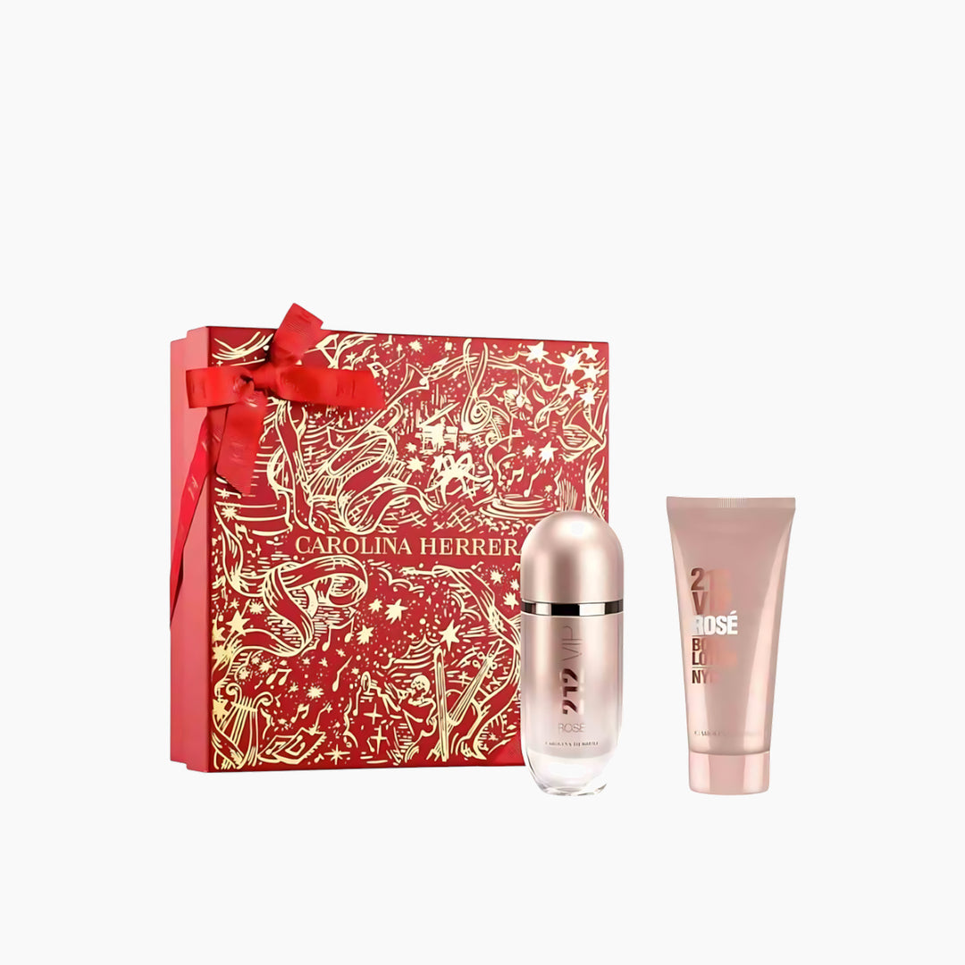 Carolina Herrera 212 VIP Rose EDP 80Ml + Body Lotion 100Ml Gift Set For Women - HUNA