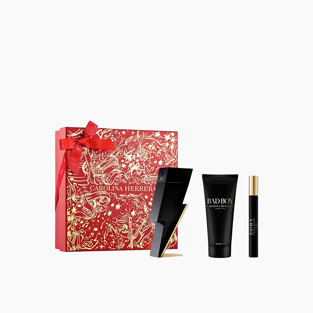 Carolina Herrera Bad Boy EDT 100Ml + EDT 10Ml + Shower Gel 100Ml Gift Set For Men - HUNA