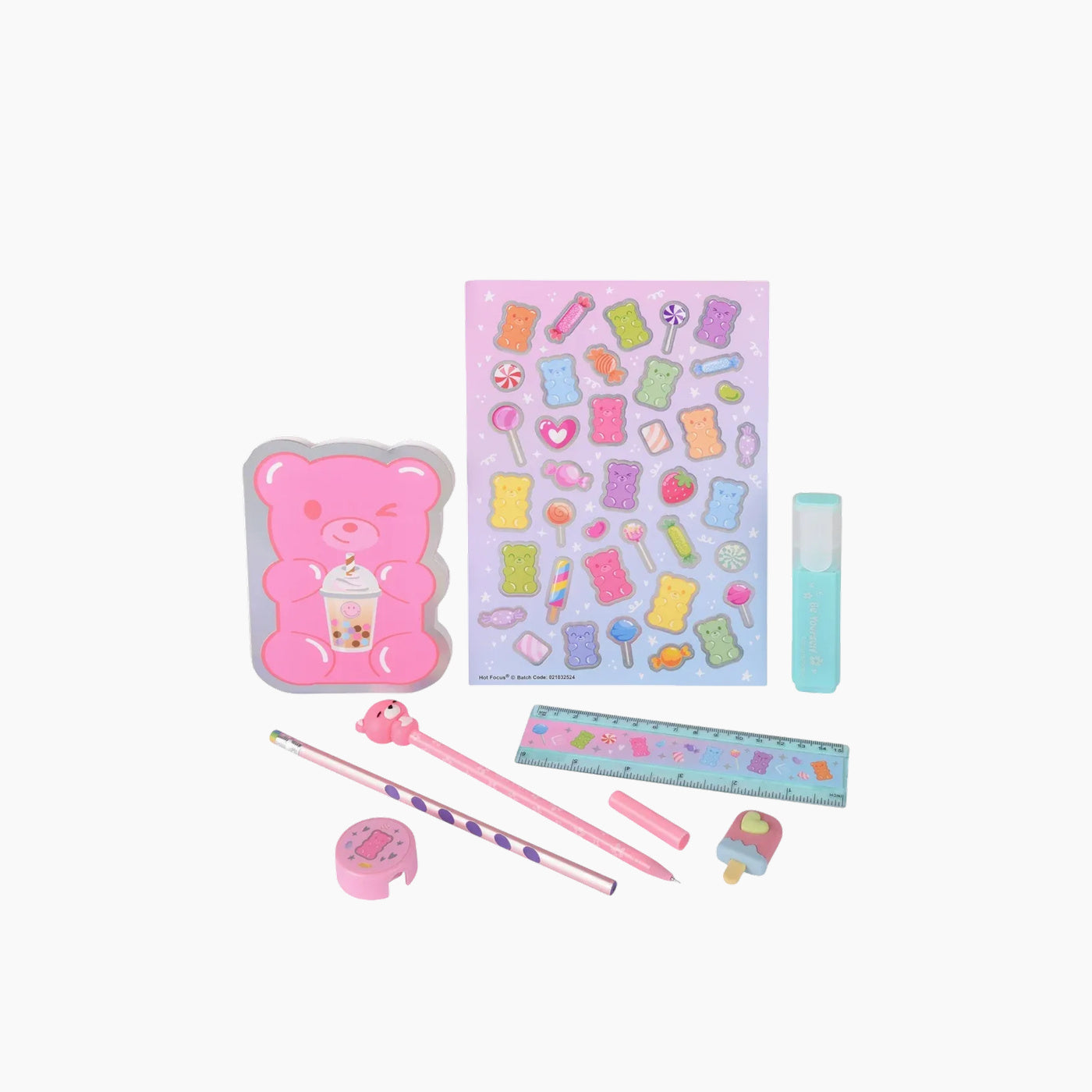 Hot Focus Gummy Bear writing portfolio with journal and writing tools