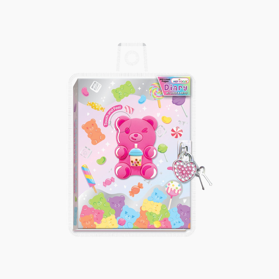 Hot Focus diary with lock and keys featuring a gummy bear design.