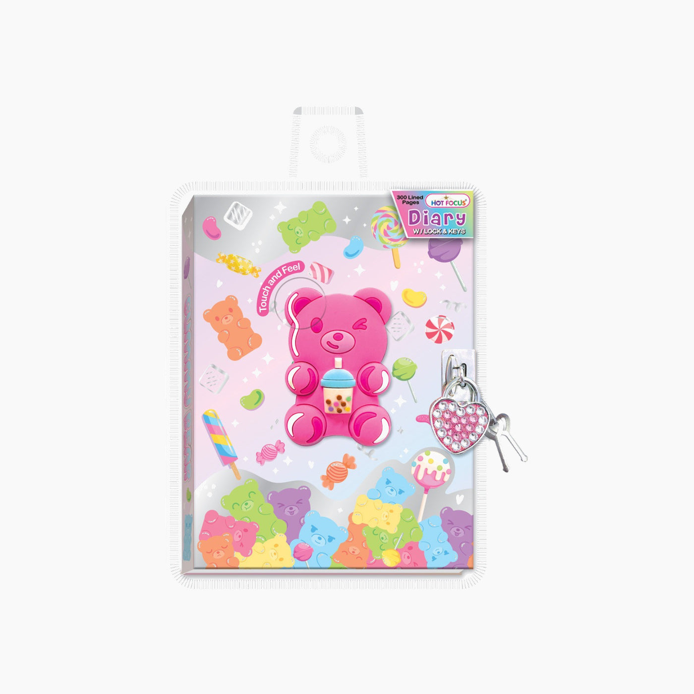Hot Focus diary with lock and keys featuring a gummy bear design.