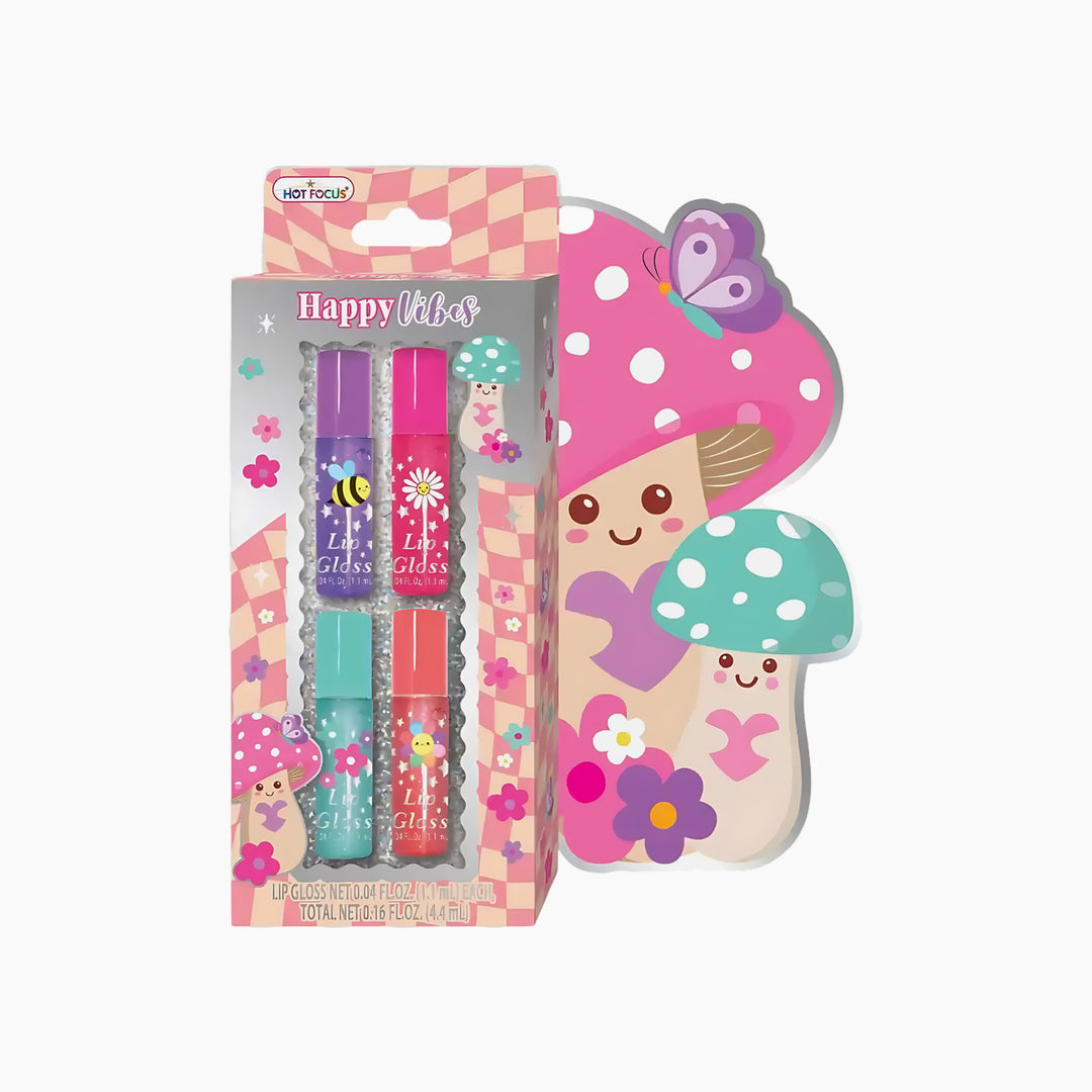 Hot Foucs Happy Vibes lip gloss set, Mushroom design