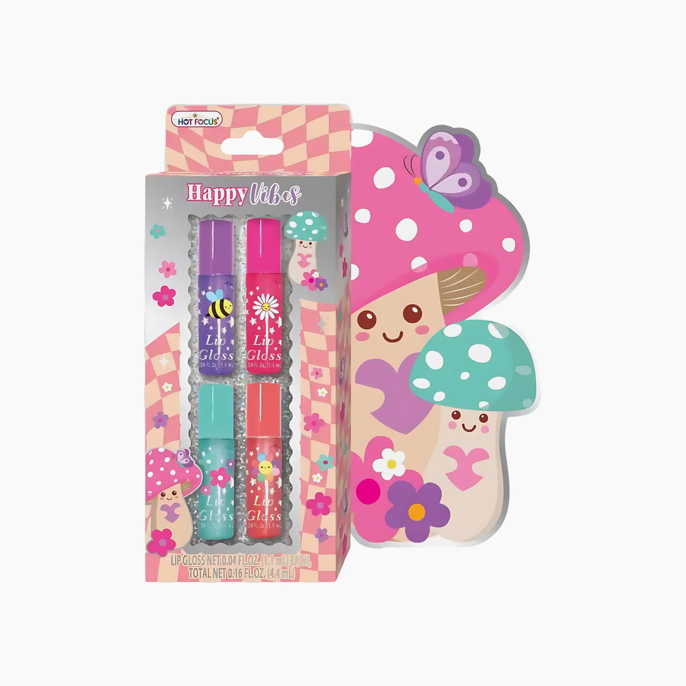 Hot Foucs Happy Vibes lip gloss set, Mushroom design