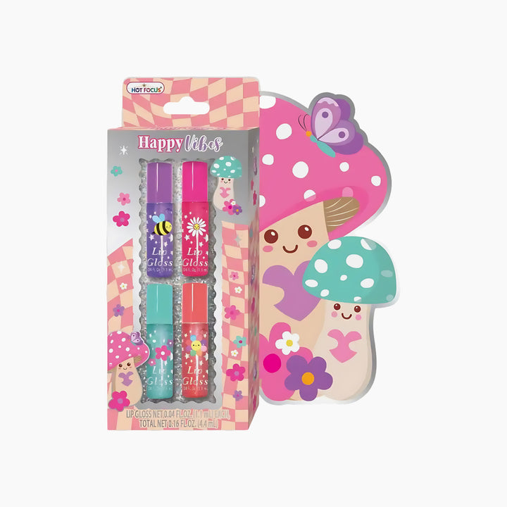 Hot Foucs Happy Vibes lip gloss set, Mushroom design