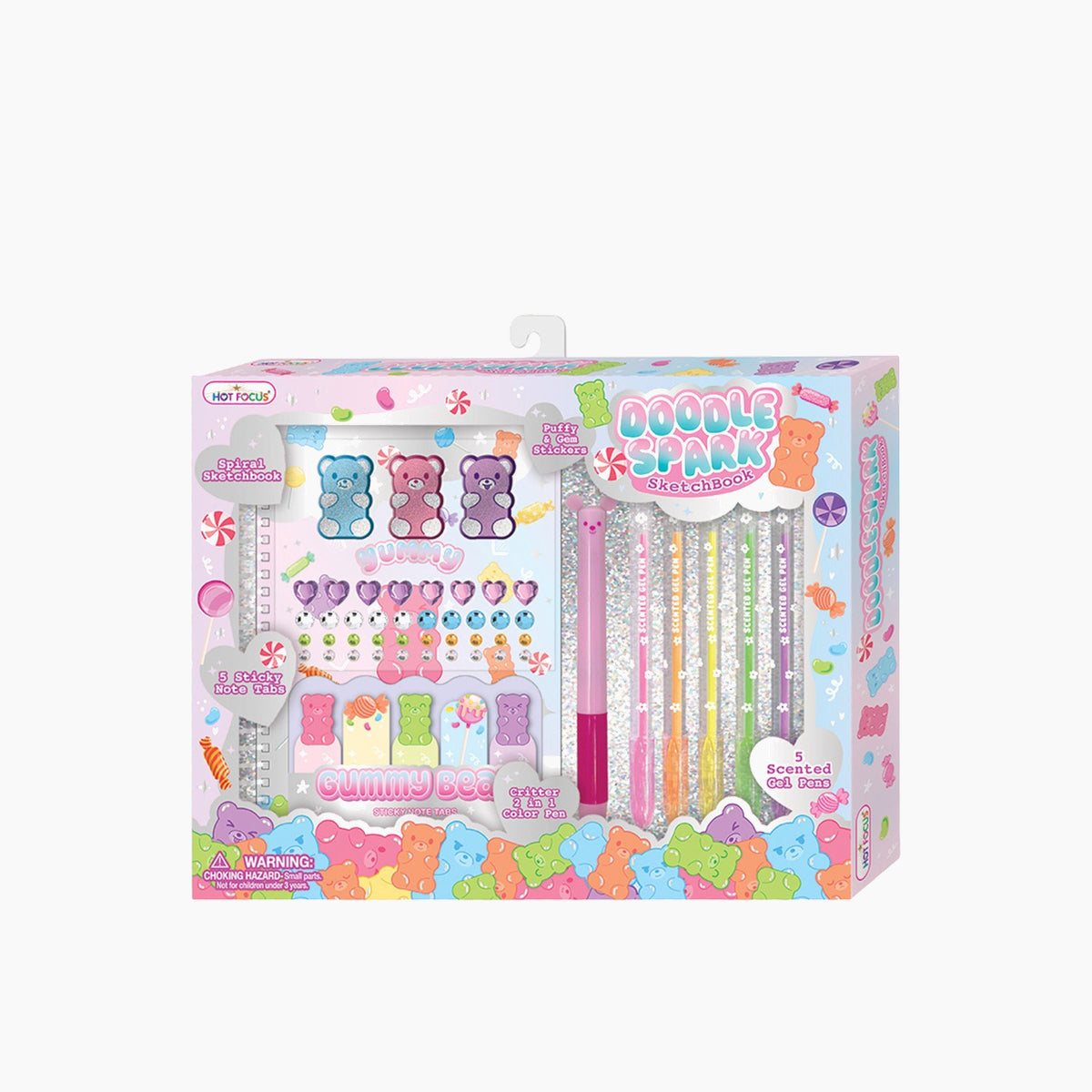 Hot Foucs Doodle Spark Sketchbook - Gummy Bear drawing set with sketchbook and markers