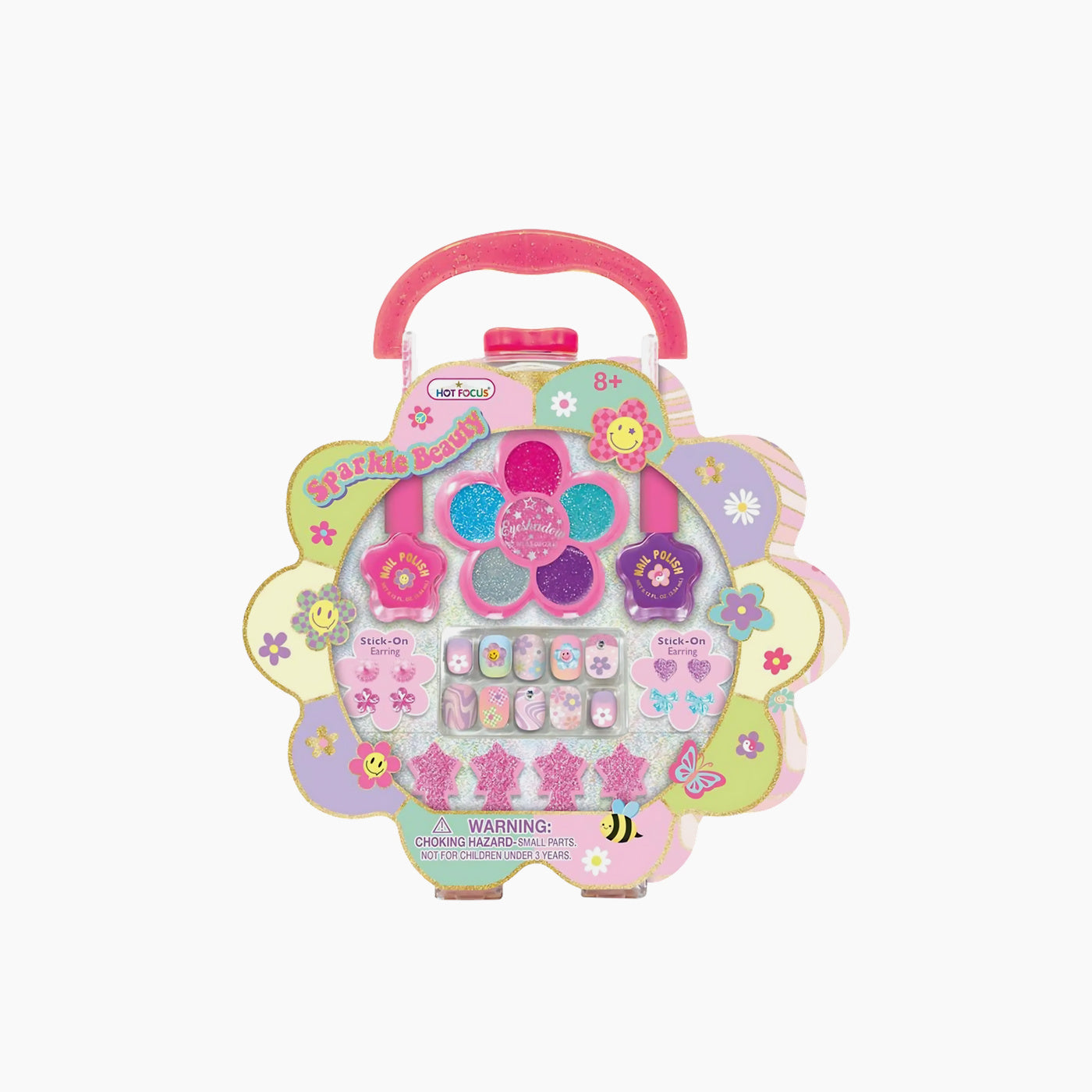Hot Foucs Sparkle Beauty kit with groovy flower press-on nails