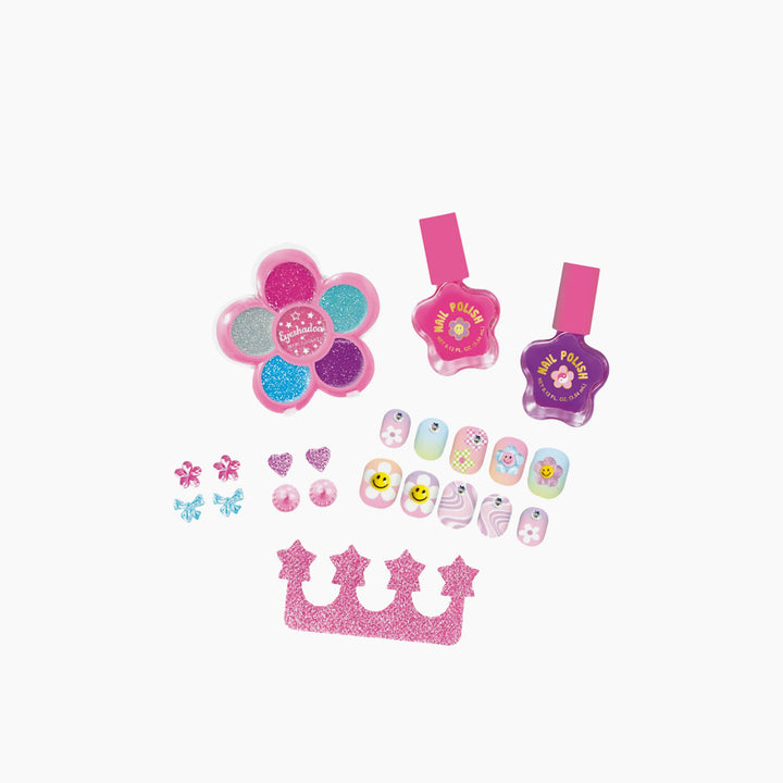 Hot Foucs Sparkle Beauty makeup kit with groovy flower press-on nails