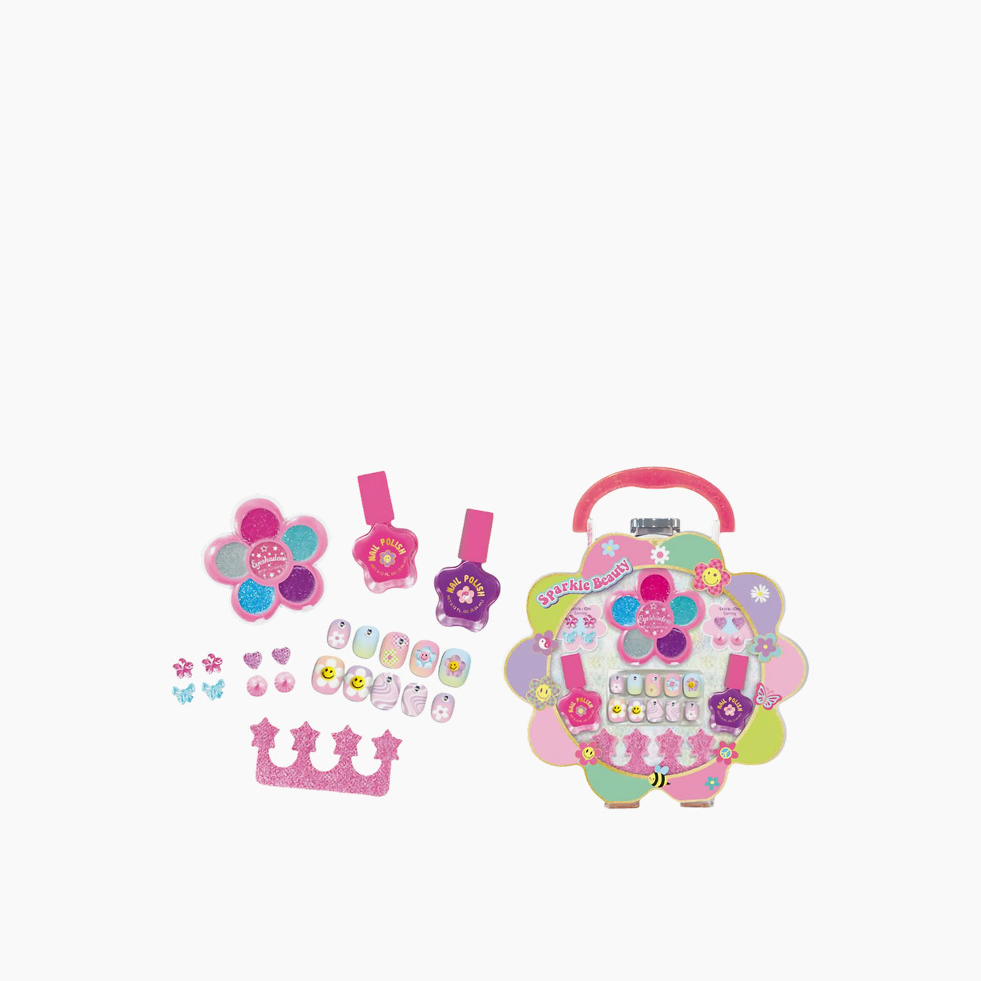 Hot Foucs Sparkle Beauty kit with sweets design and groovy flower press-on nails