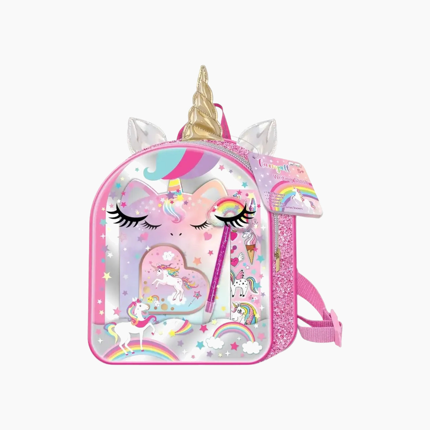Hot Focus mini backpack writing stash with stickers, journal, pen, and notepad