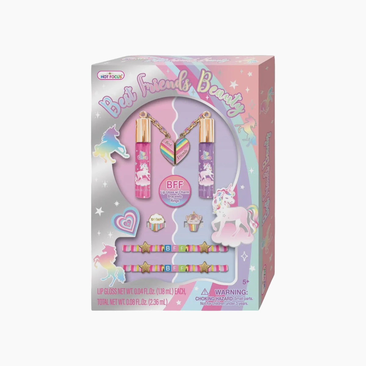 Tie dye butterfly beauty kit with lip glosses and rings