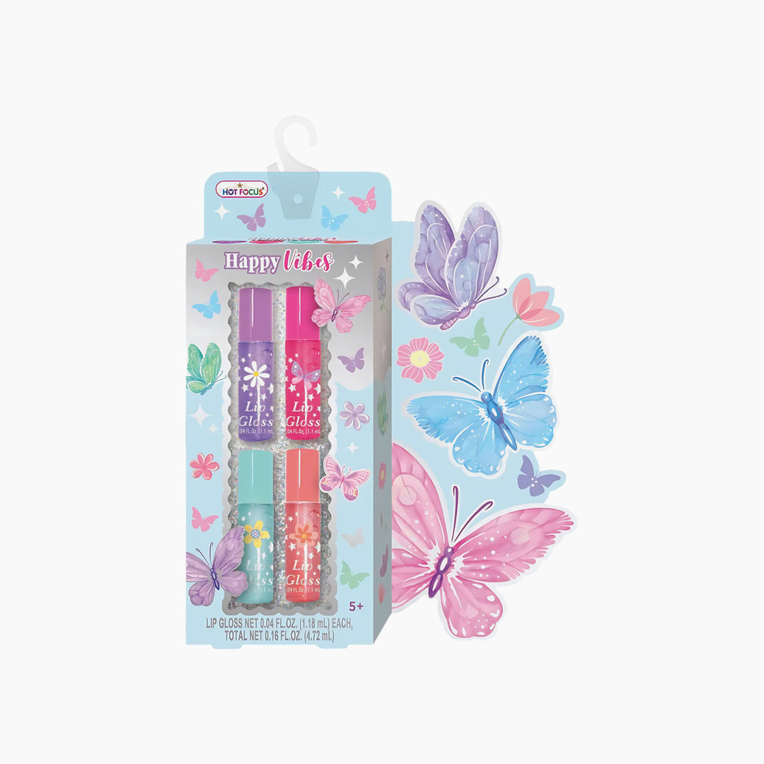 Hot Foucs Happy Vibes lip gloss set with four playful glosses