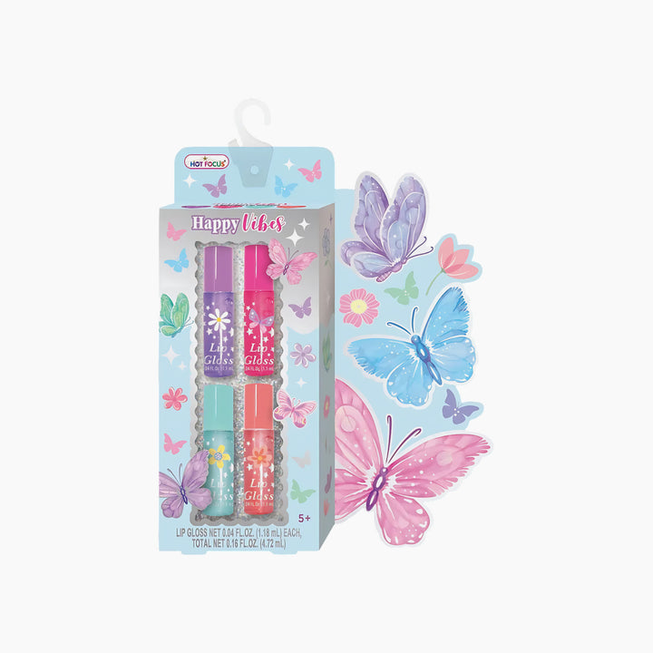Hot Foucs Happy Vibes lip gloss set with four playful glosses