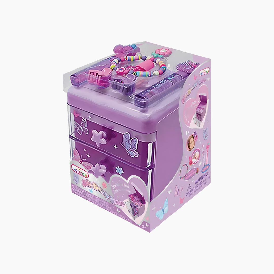 Hot Foucs My Beauty Space Critter jewelry box with two drawers and a top lid.