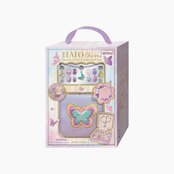 Hot Focus Halo Charms Bracelet &amp; Jewelry Case with tie dye butterfly design