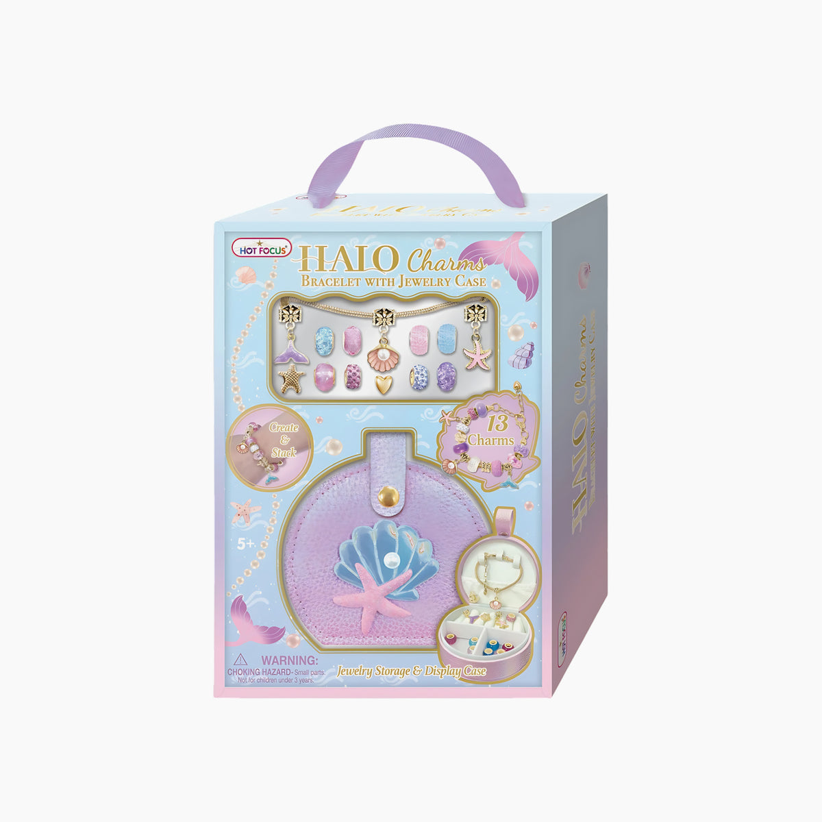 Hot Focus Halo Charms Bracelet & Jewelry Case with mermaid-themed charms and bracelet