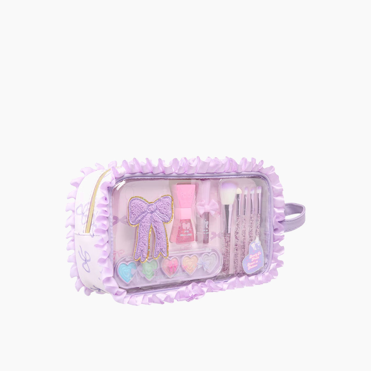 Hot Focus Beauty Vibes 5-piece glitter makeup brush set with lavender zipper pouch
