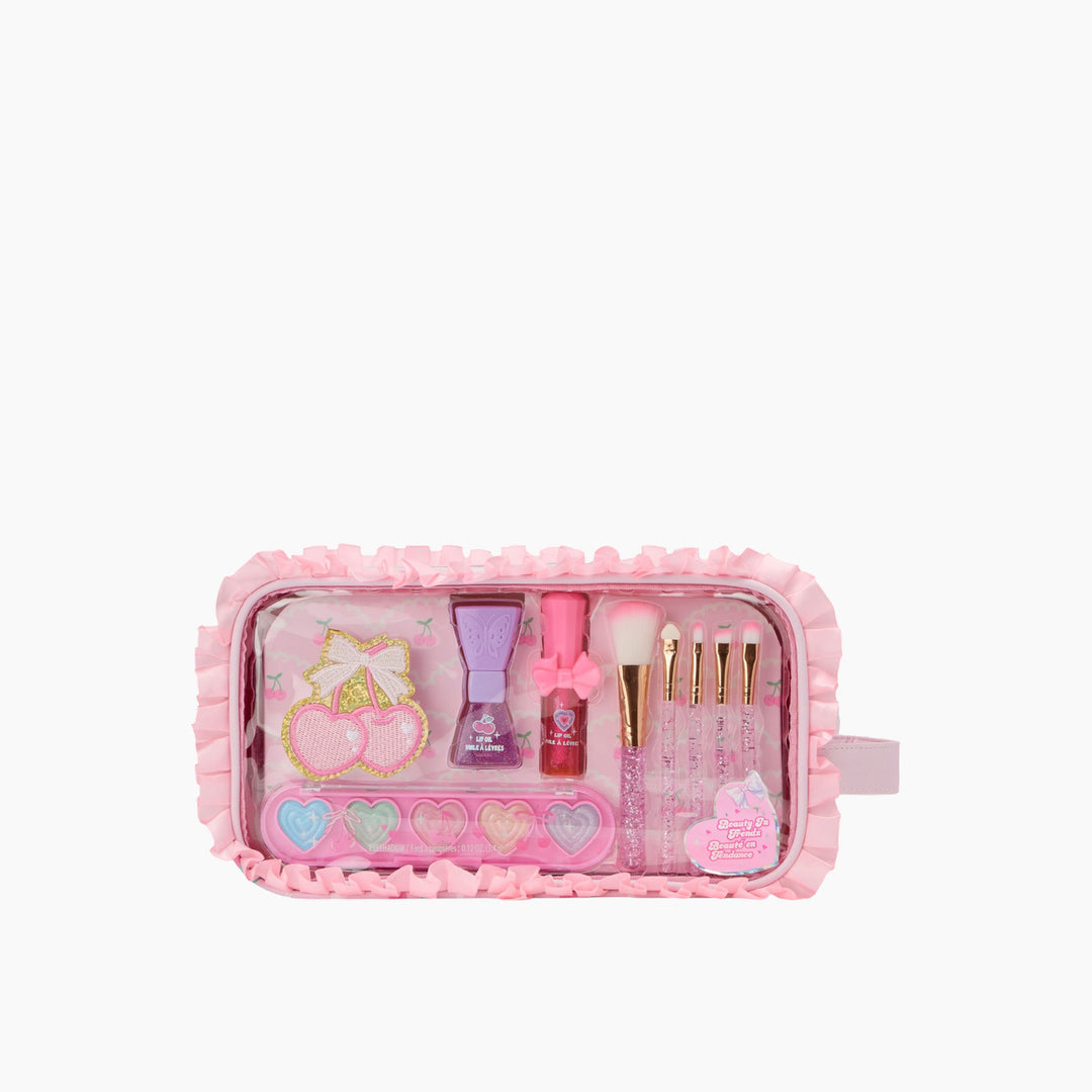Hot Focus Beauty In Trendz Cherry makeup set with glitter brushes and lip oils