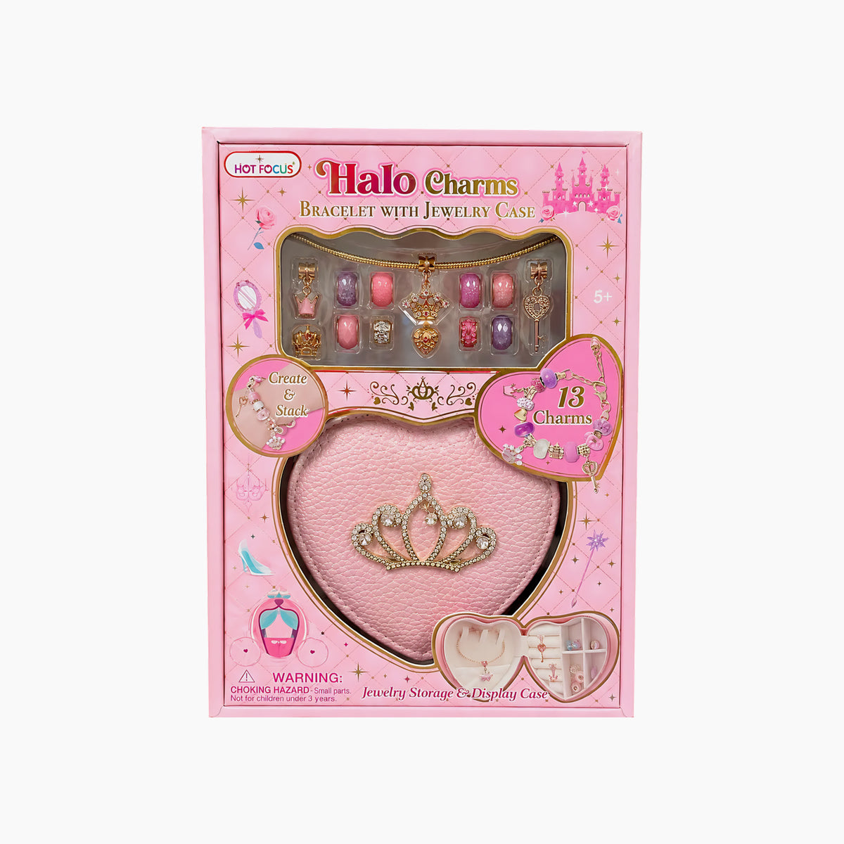 Hot Focus Halo Charms Bracelet & Jewelry Case Princess design