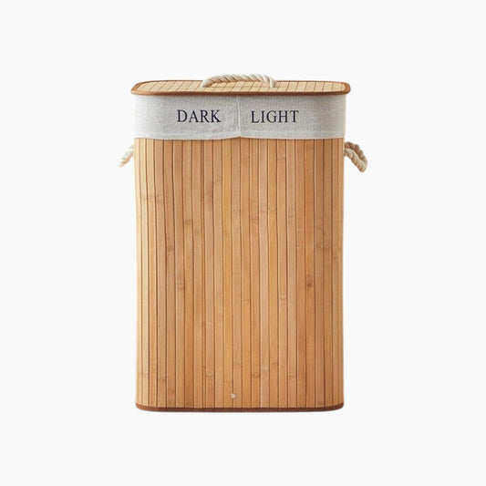 EH Living Fancy Bamboo Foldable with 2 Sections Laundry Basket 40x30x60 cm