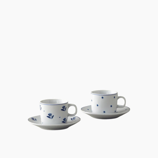 EH Living Flower Touch Porcelain 4 Pieces 2 Servings Coffee Cup Set 80 ml Navy Blue
