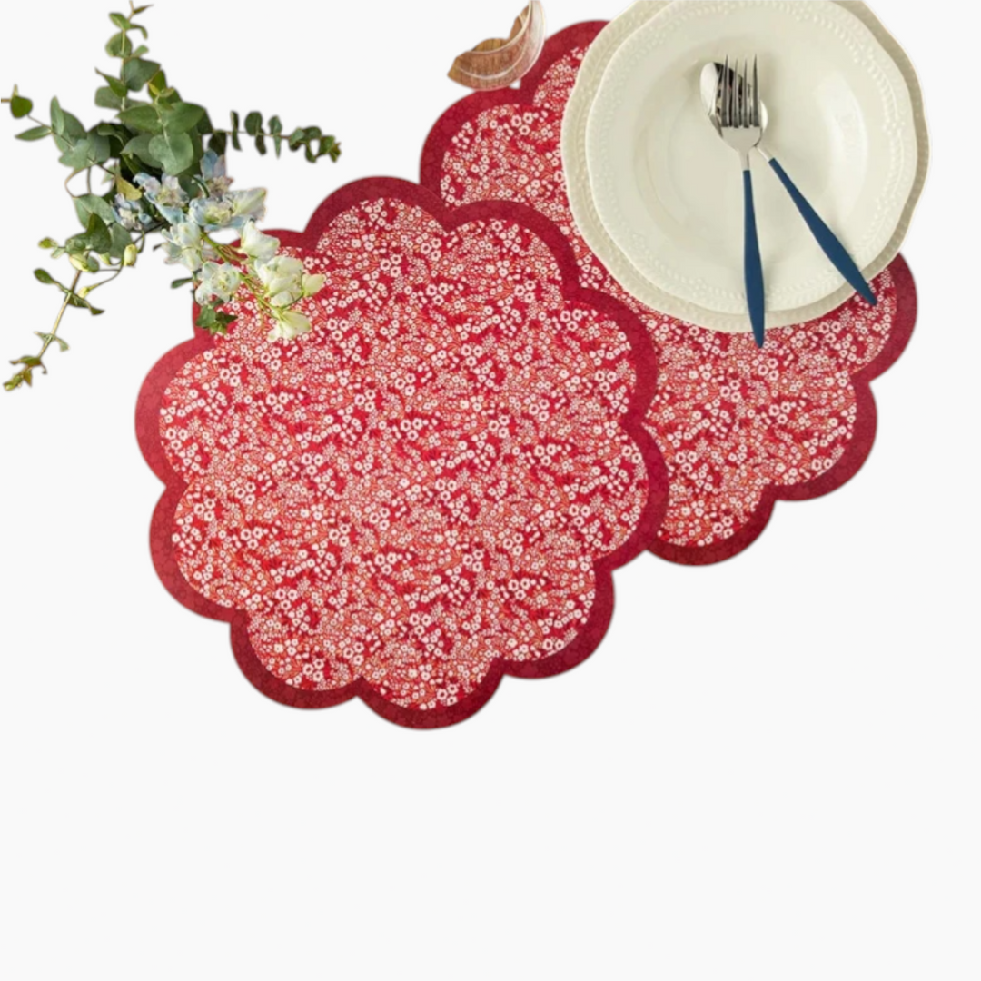 EH Living Florals بولي بروبلين 4 قطع مفرش طاولة 40 سم أحمر