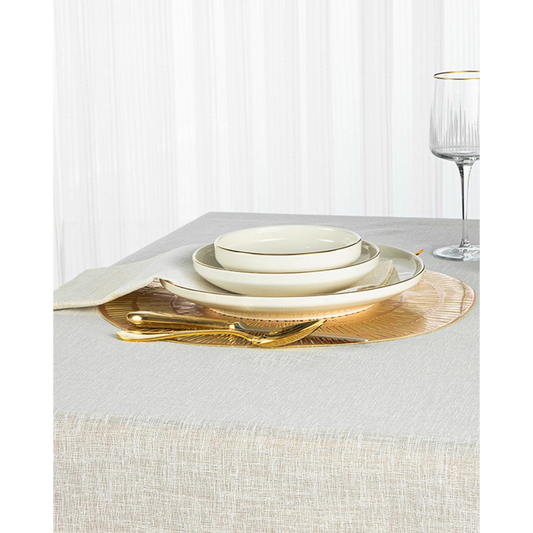 مفرش طاولة من الكتان الفاخر من EH Living بمظهر الكتان والبوليستر 150x200 سم بيج