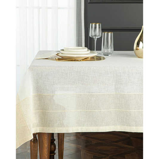 مفرش طاولة من الكتان الفاخر من EH Living بمظهر الكتان والبوليستر 150x200 سم بيج