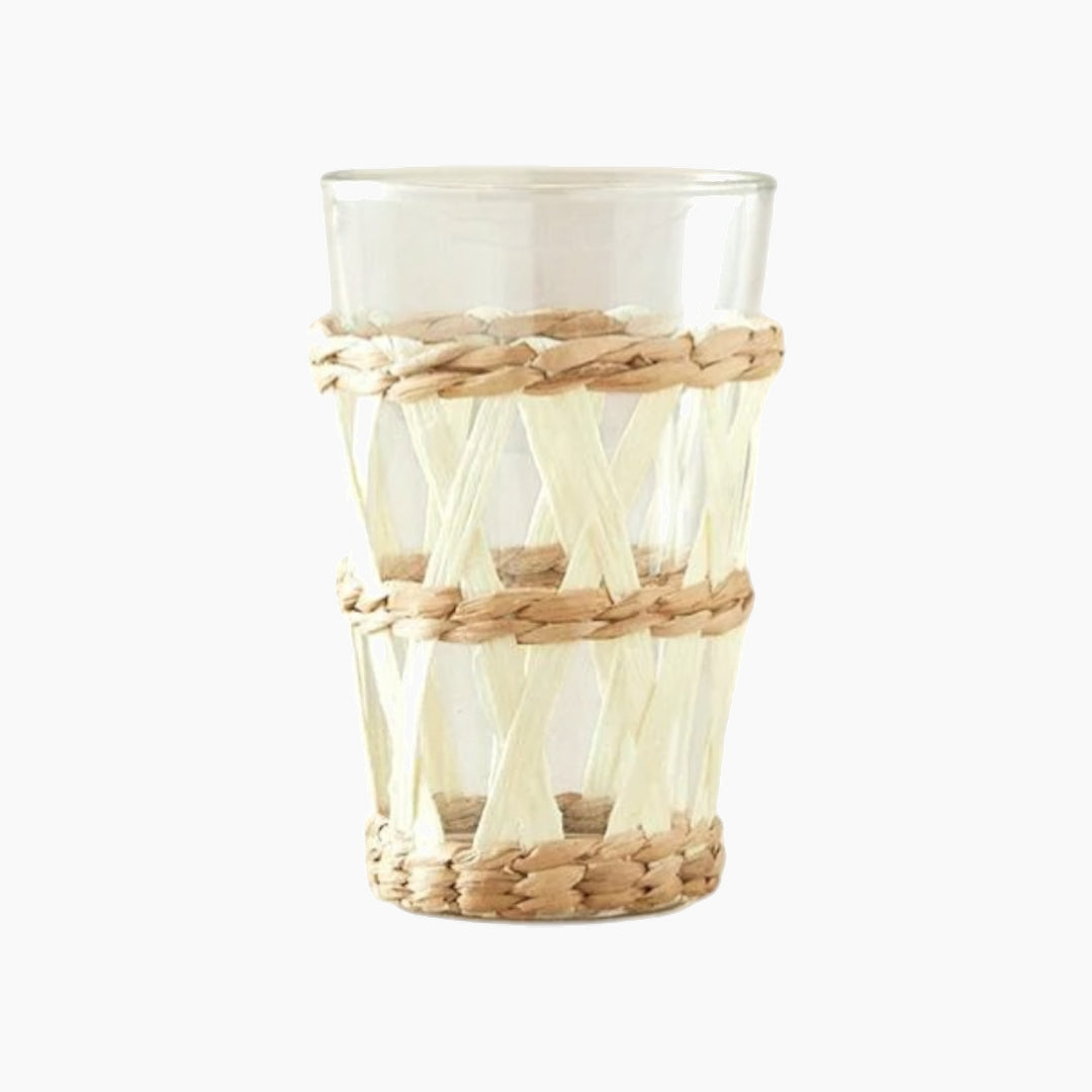 EH Living Stripe Wicker Glass Wickered Glass 320 ml Cream