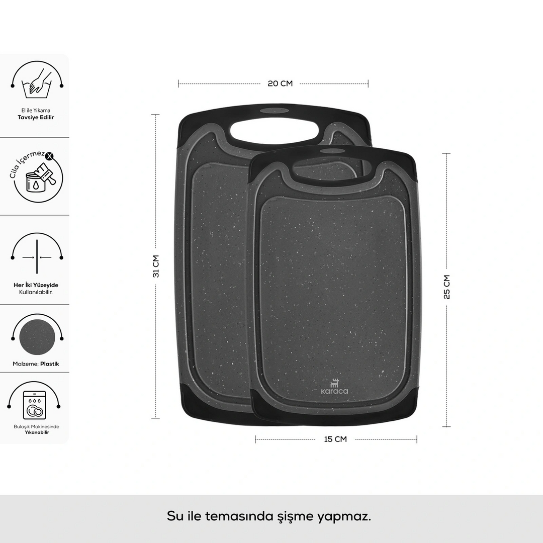 Karaca Daily 2-Piece Granite-Pattern Cutting Board Set – Grey