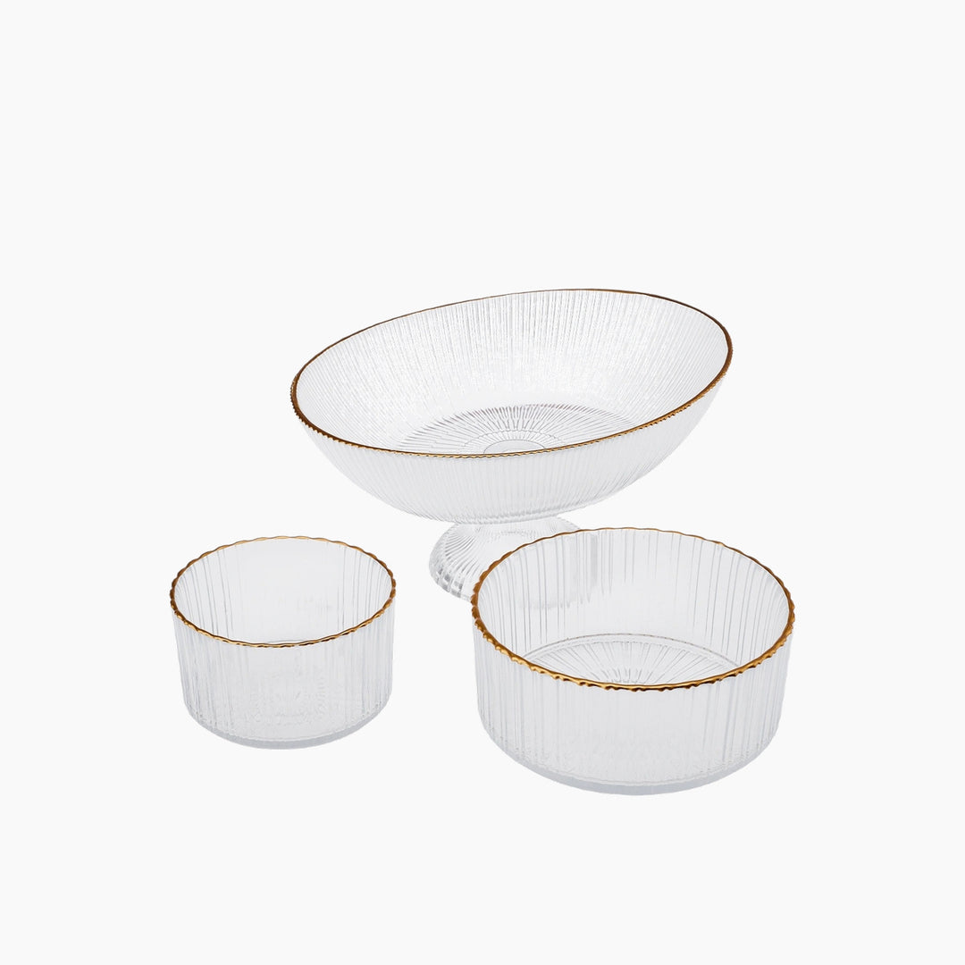 Karaca Pierre 3-Piece Glass Serving Set – Gold